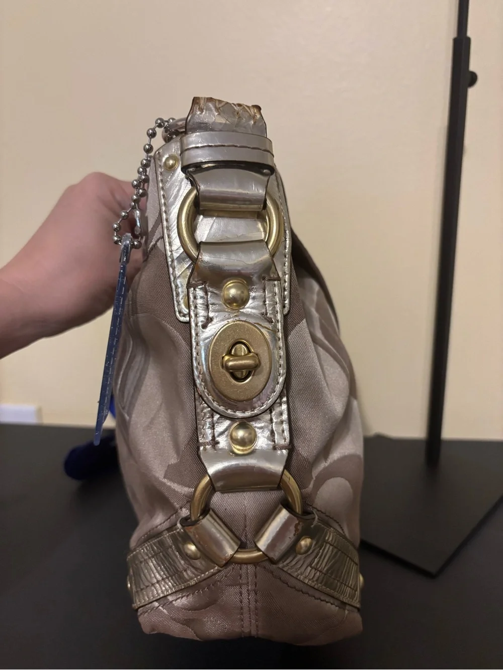 Coach Carly Brown Signature Hobo Bag with Blue Accent Scarf. 2008